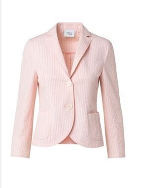 Akris Punto Seersucker Blazer Jacket Size US 8 Stripe Pink Cream
